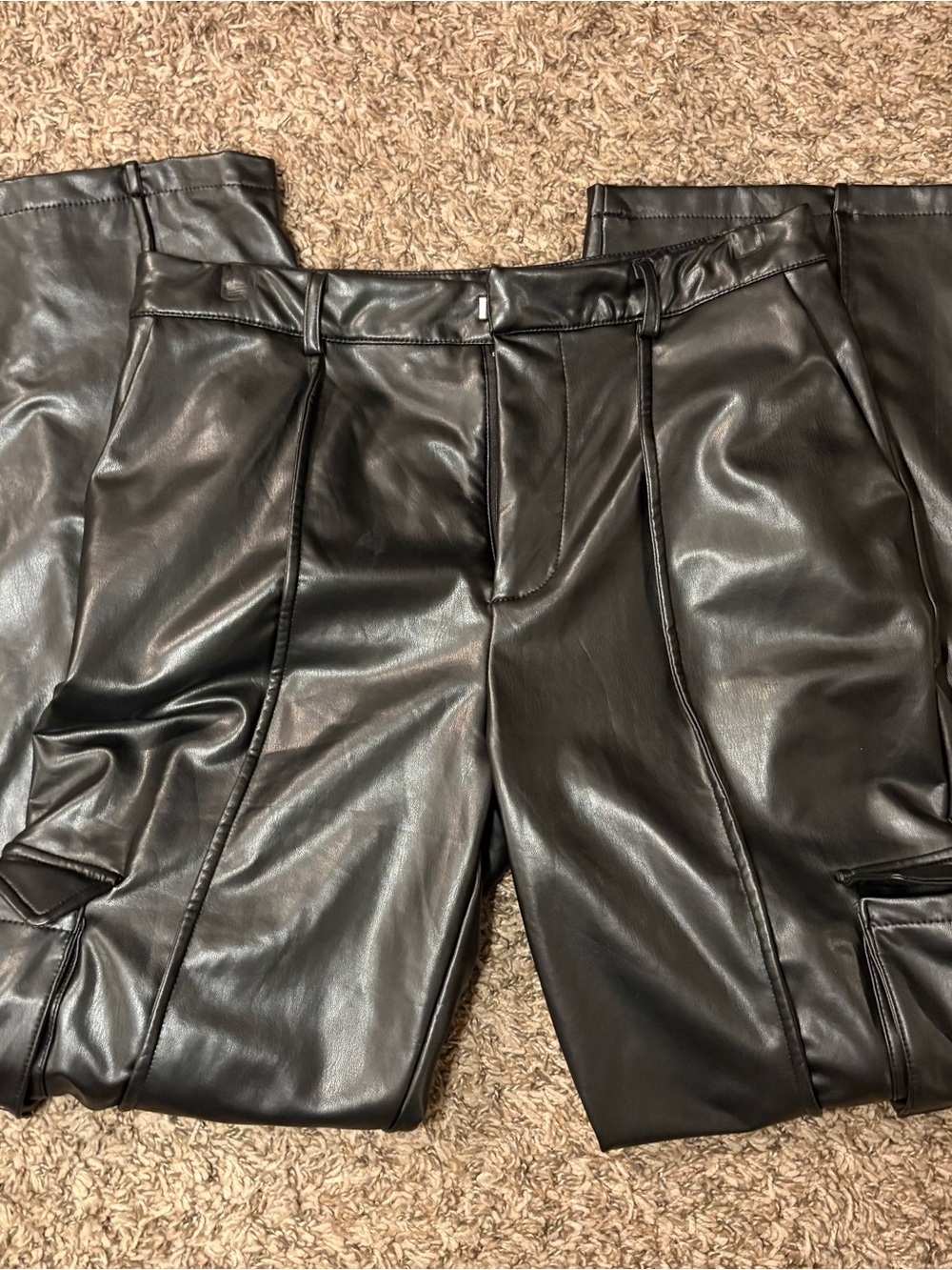 Forever 21 Black Faux Leather Cargo Pants